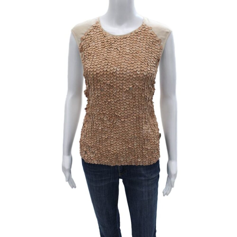 Manning Cartell Womens Basic Silk Sleeveless Round Neck Beige Blouse Size 6